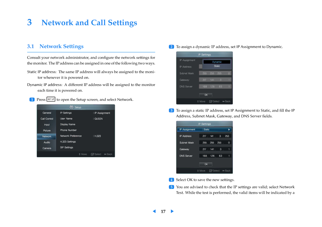 Samsung LF24VPNLB/EN, LF24VPNLB/XJ, LF24VPNLBSEN manual Network and Call Settings, Network Settings 