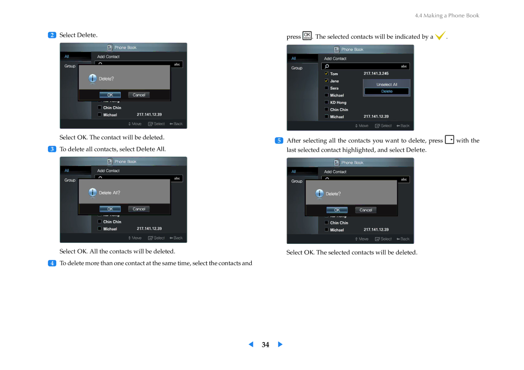 Samsung LF24VPNLBSEN, LF24VPNLB/EN, LF24VPNLB/XJ manual Making a Phone Book 