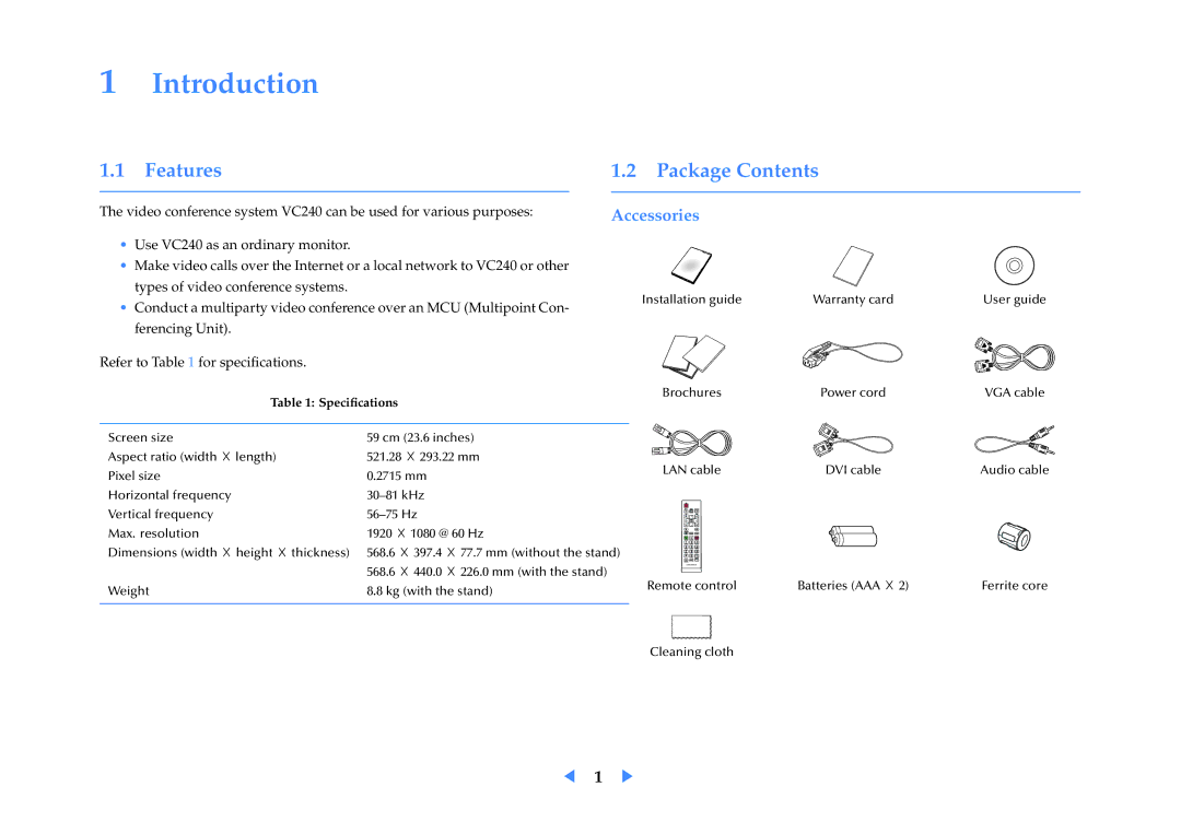 Samsung LF24VPNLBSEN, LF24VPNLB/EN, LF24VPNLB/XJ manual Introduction, Features Package Contents 