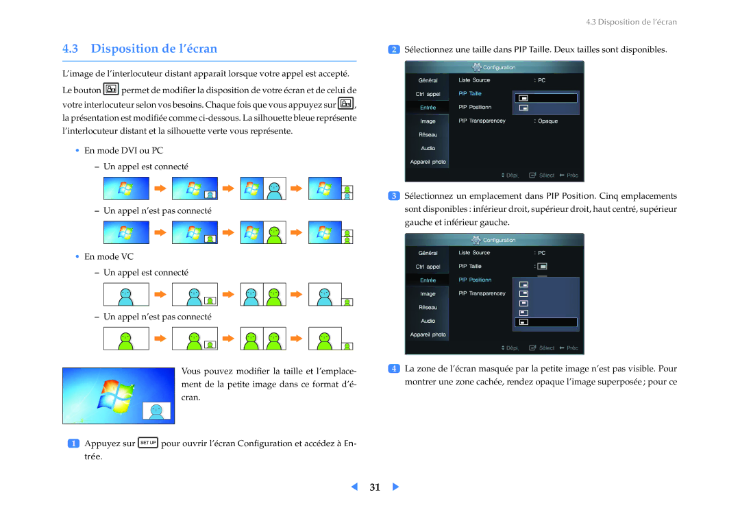 Samsung LF24VPNLB/EN manual Disposition de l’écran 