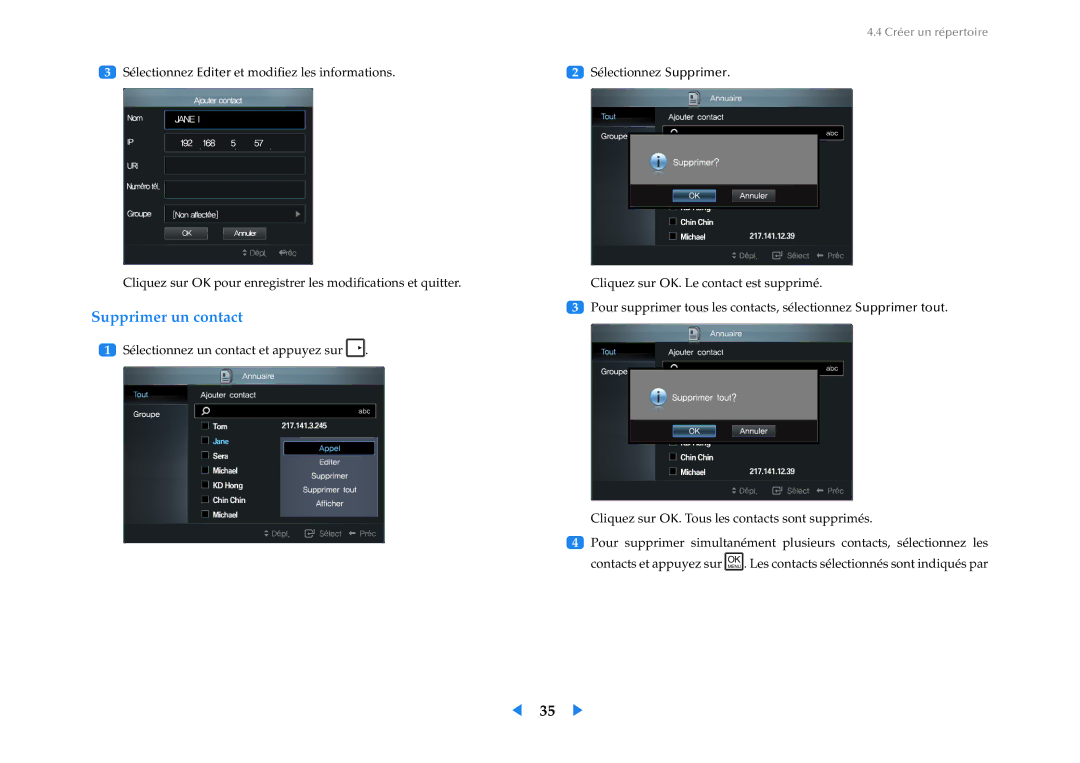 Samsung LF24VPNLB/EN manual Supprimer un contact 