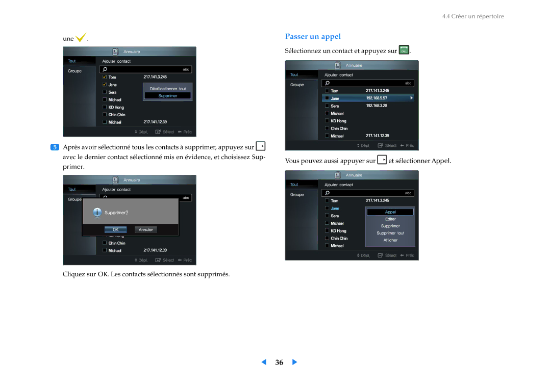 Samsung LF24VPNLB/EN manual Passer un appel 