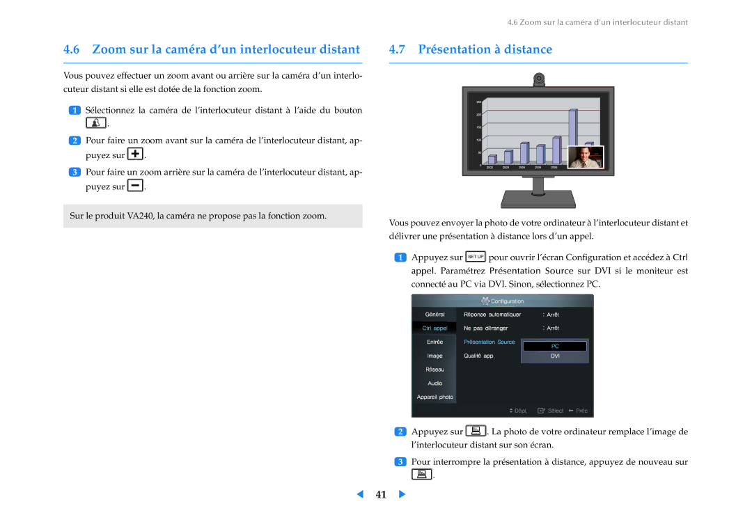 Samsung LF24VPNLB/EN manual Zoom sur la caméra d’un interlocuteur distant, Présentation à distance 