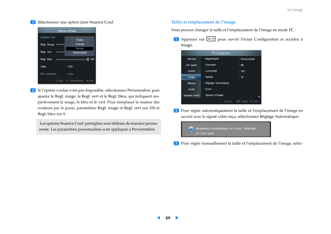 Samsung LF24VPNLB/EN manual Taille et emplacement de l’image 