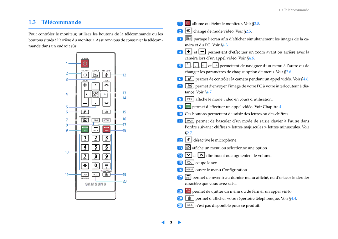 Samsung LF24VPNLB/EN manual Télécommande 