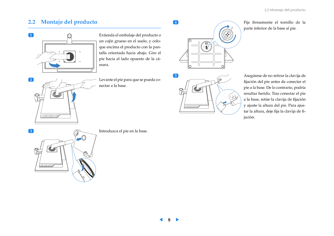 Samsung LF24VPNLB/EN manual Montaje del producto, Introduzca el pie en la base 