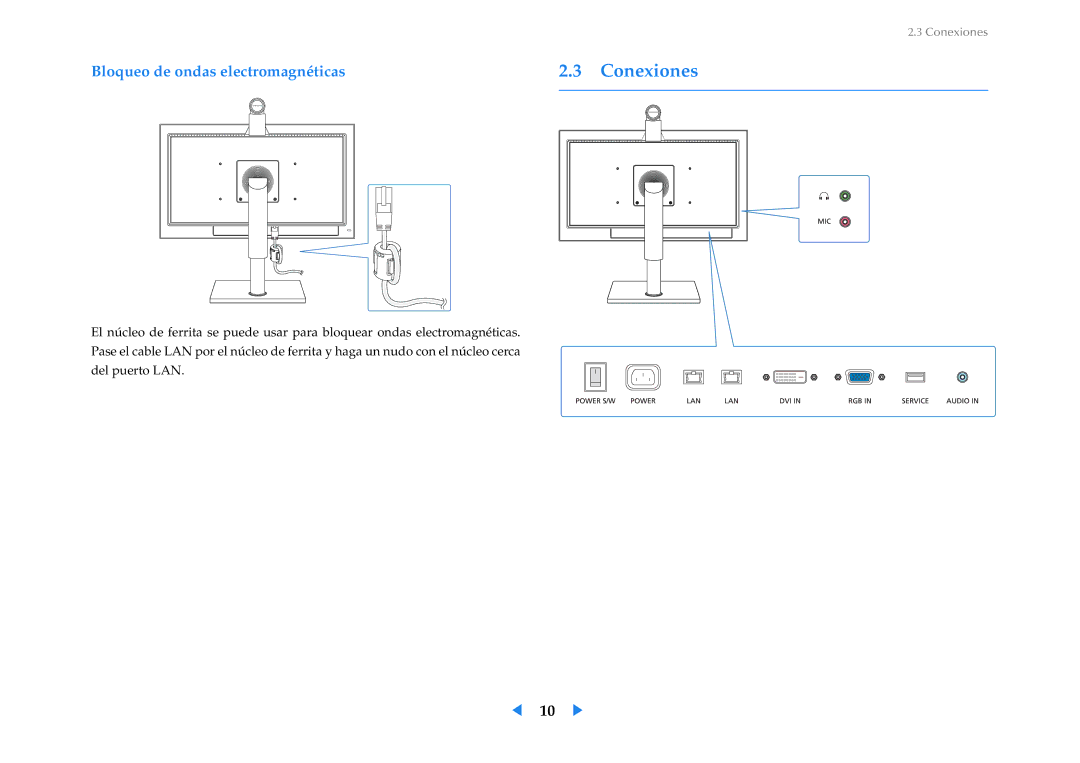 Samsung LF24VPNLB/EN manual Conexiones, Bloqueo de ondas electromagnéticas 