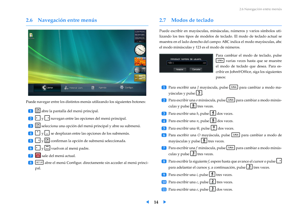 Samsung LF24VPNLB/EN manual Navegación entre menús Modos de teclado 