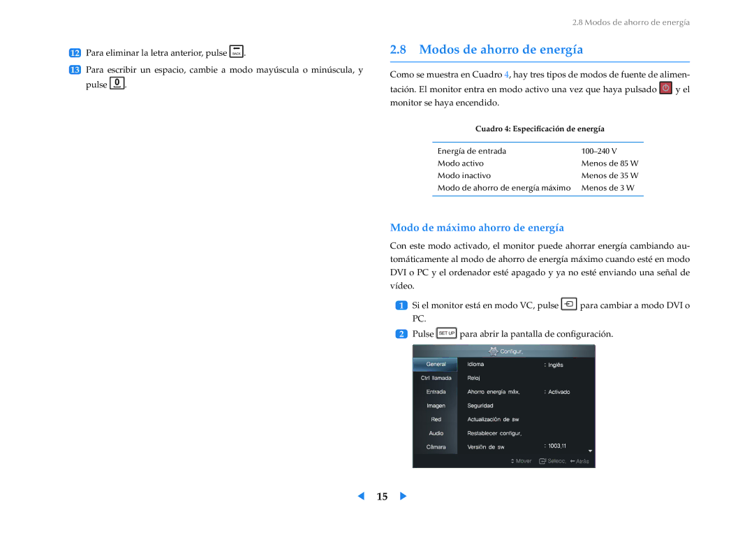 Samsung LF24VPNLB/EN manual Modos de ahorro de energía, Modo de máximo ahorro de energía 