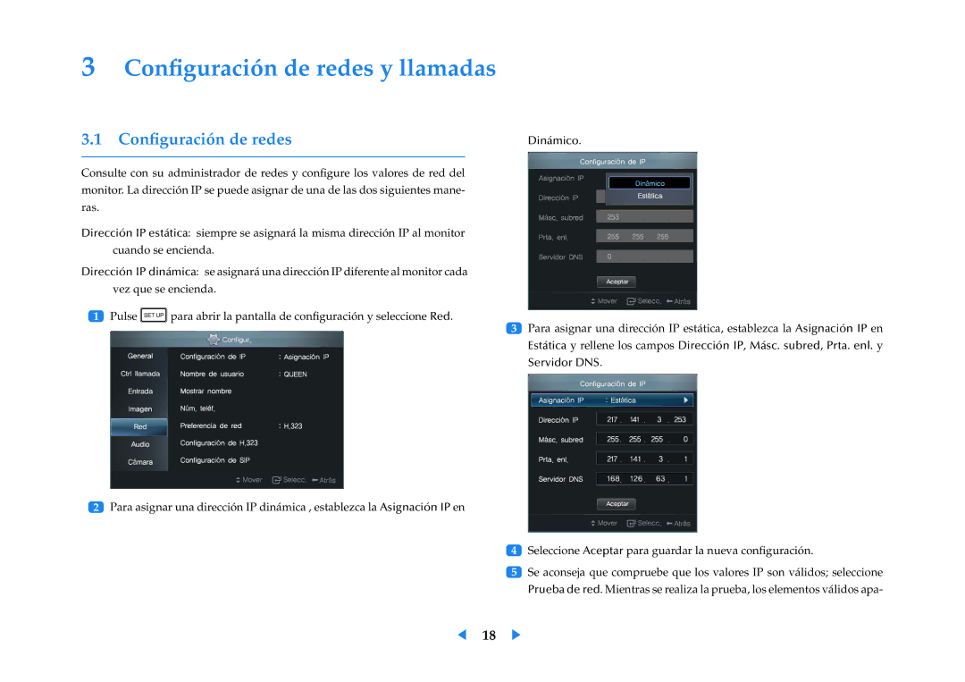 Samsung LF24VPNLB/EN manual Conﬁguración de redes y llamadas 