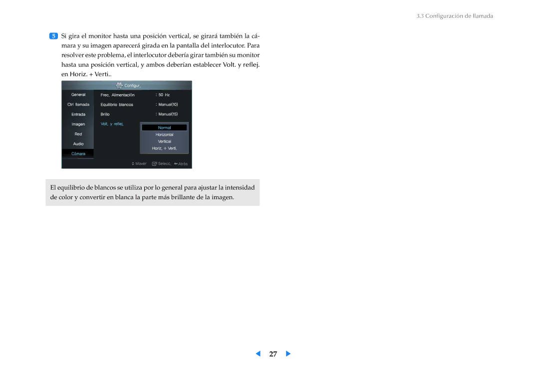 Samsung LF24VPNLB/EN manual Conﬁguración de llamada 