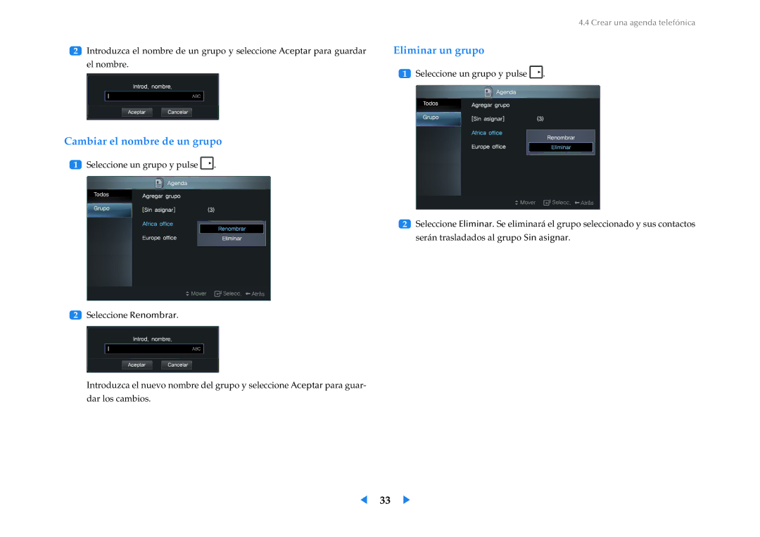 Samsung LF24VPNLB/EN manual Eliminar un grupo, Cambiar el nombre de un grupo 