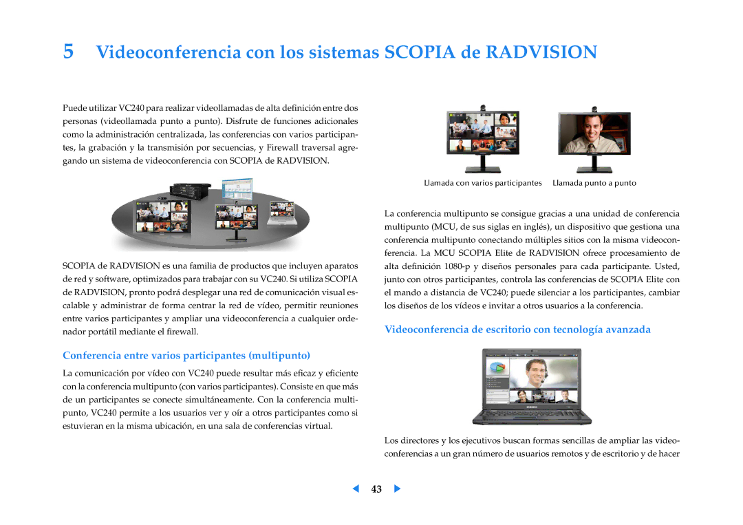 Samsung LF24VPNLB/EN manual Videoconferencia con los sistemas Scopia de Radvision 