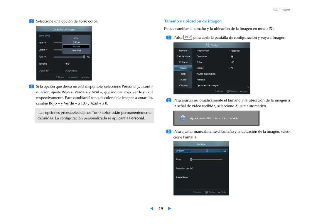 Samsung LF24VPNLB/EN manual Tamaño e ubicación de imagen 