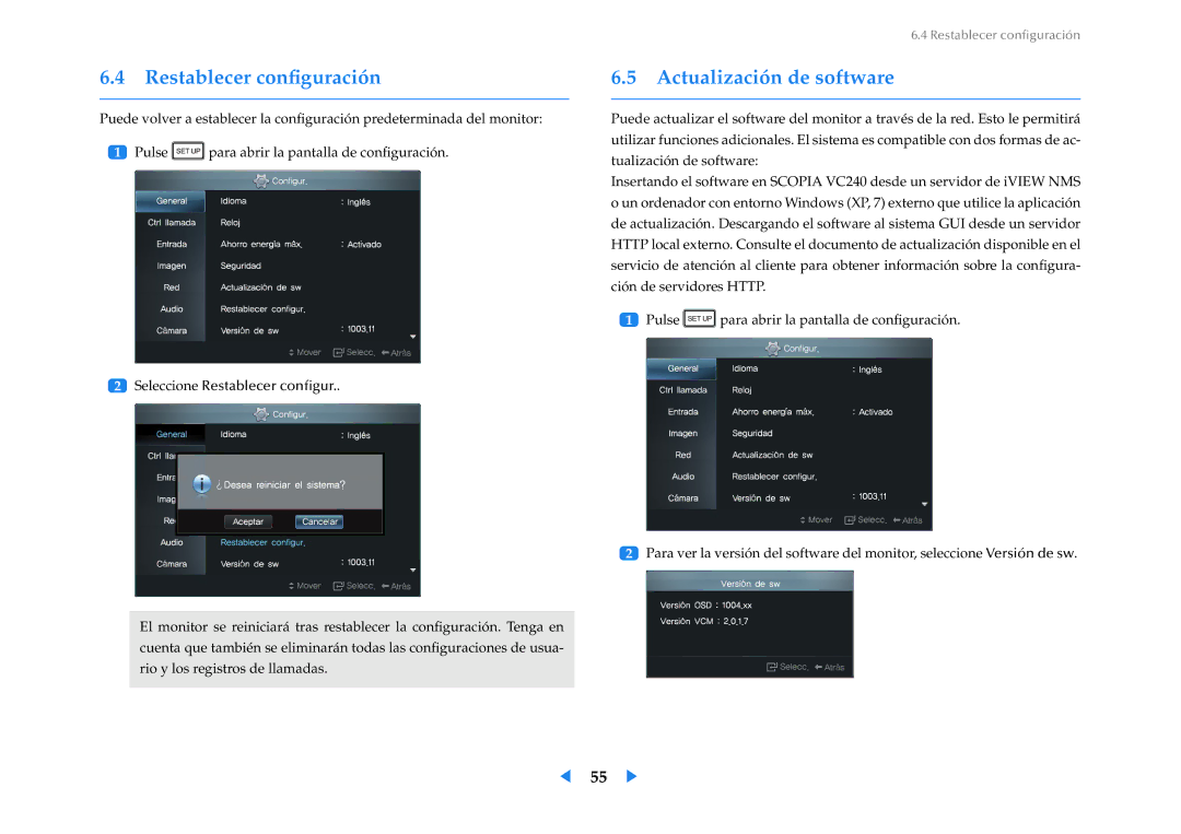 Samsung LF24VPNLB/EN manual Restablecer conﬁguración, Actualización de software 