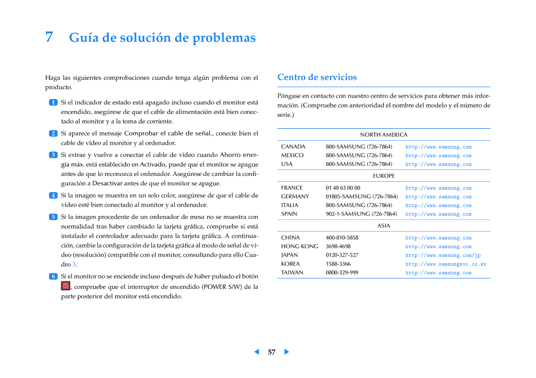 Samsung LF24VPNLB/EN manual Guía de solución de problemas, Centro de servicios 