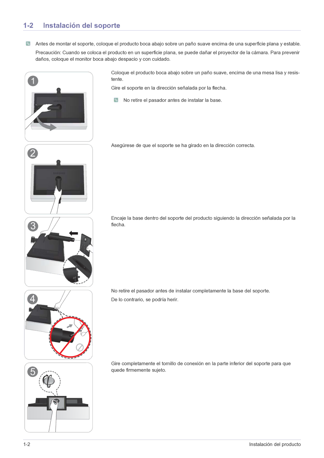 Samsung LF24VPNLB/EN manual Instalación del soporte 