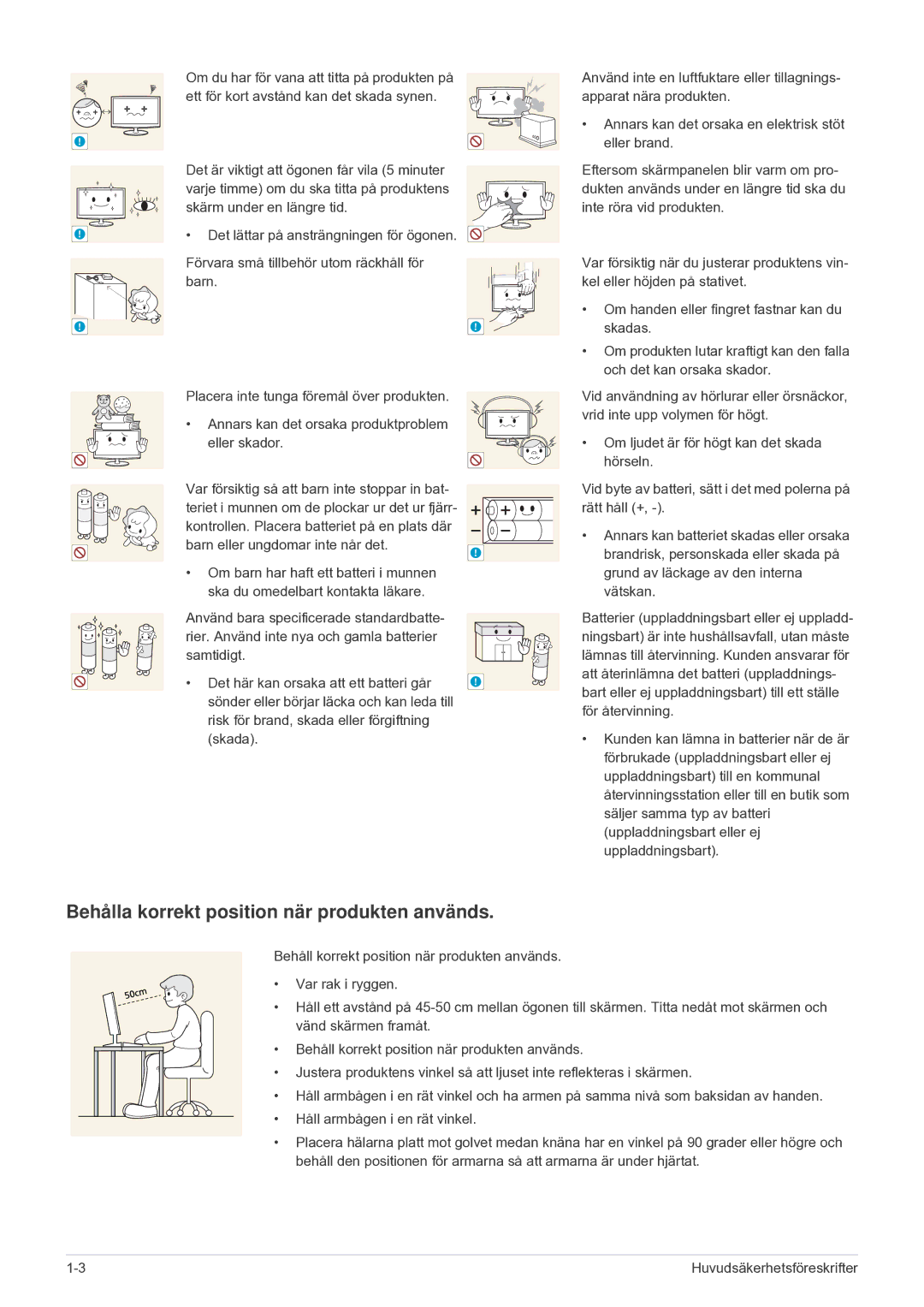 Samsung LF24VPNLB/EN manual Behålla korrekt position när produkten används 