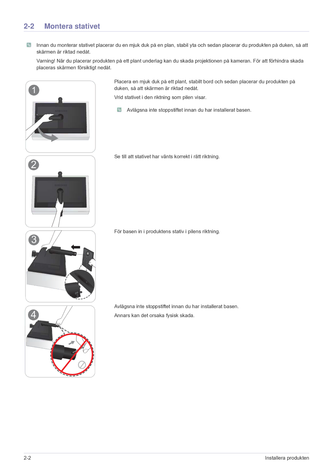 Samsung LF24VPNLB/EN manual Montera stativet 