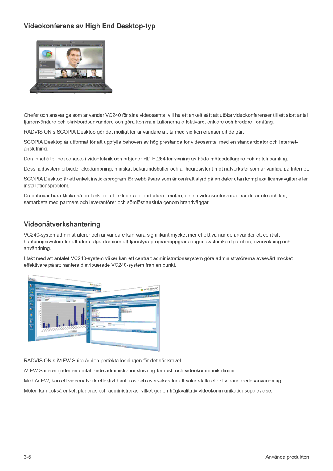 Samsung LF24VPNLB/EN manual Videokonferens av High End Desktop-typ, Videonätverkshantering 