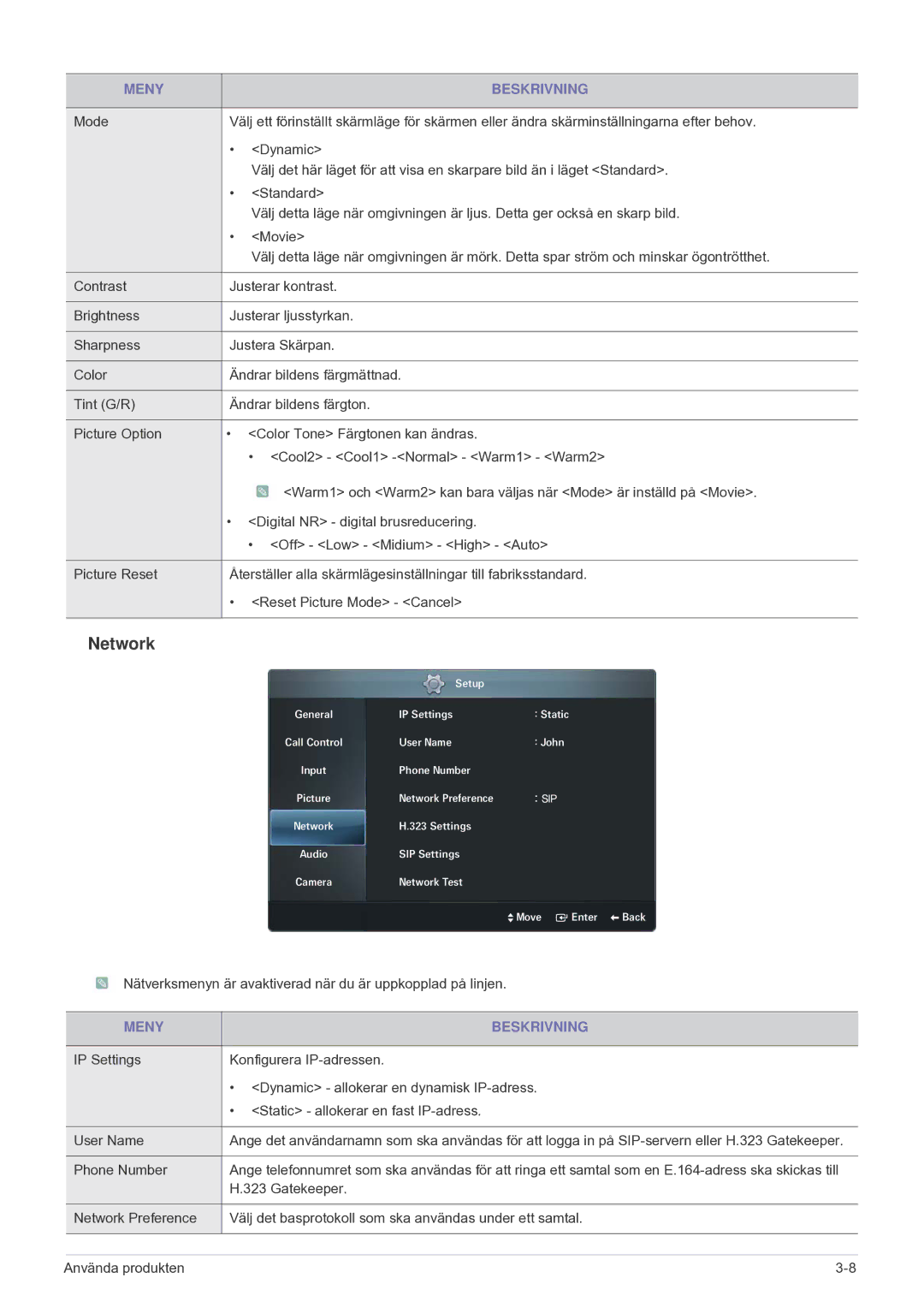 Samsung LF24VPNLB/EN manual Network 