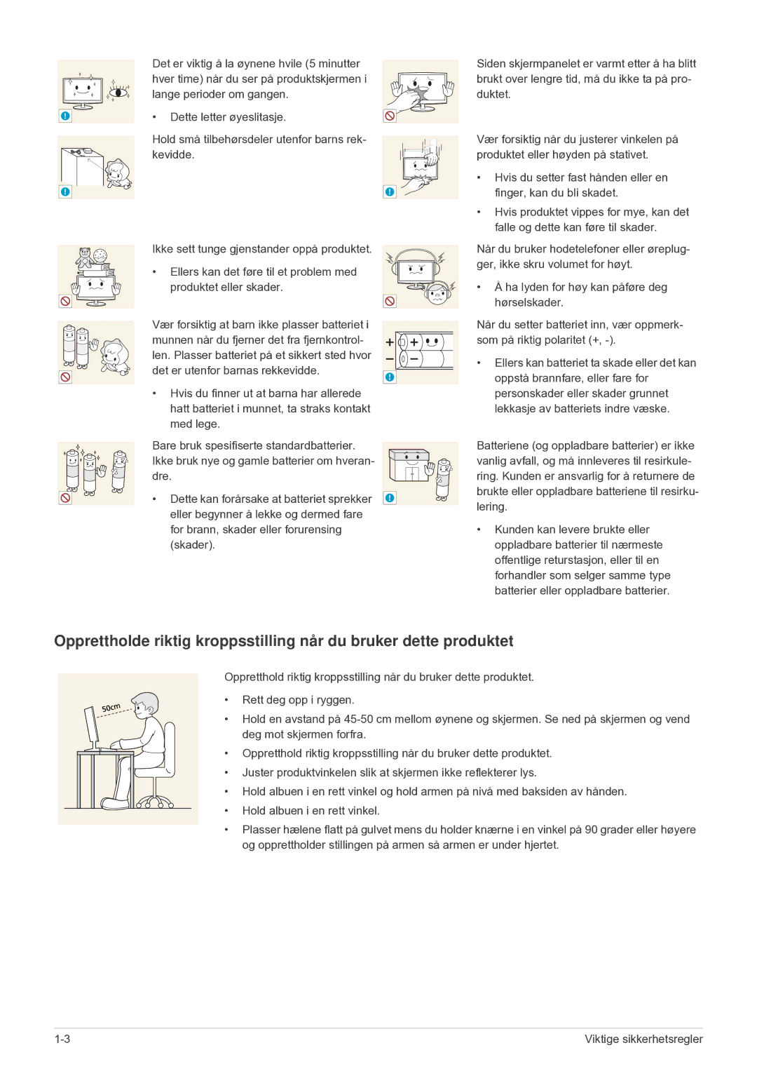 Samsung LF24VPNLB/EN manual Viktige sikkerhetsregler 