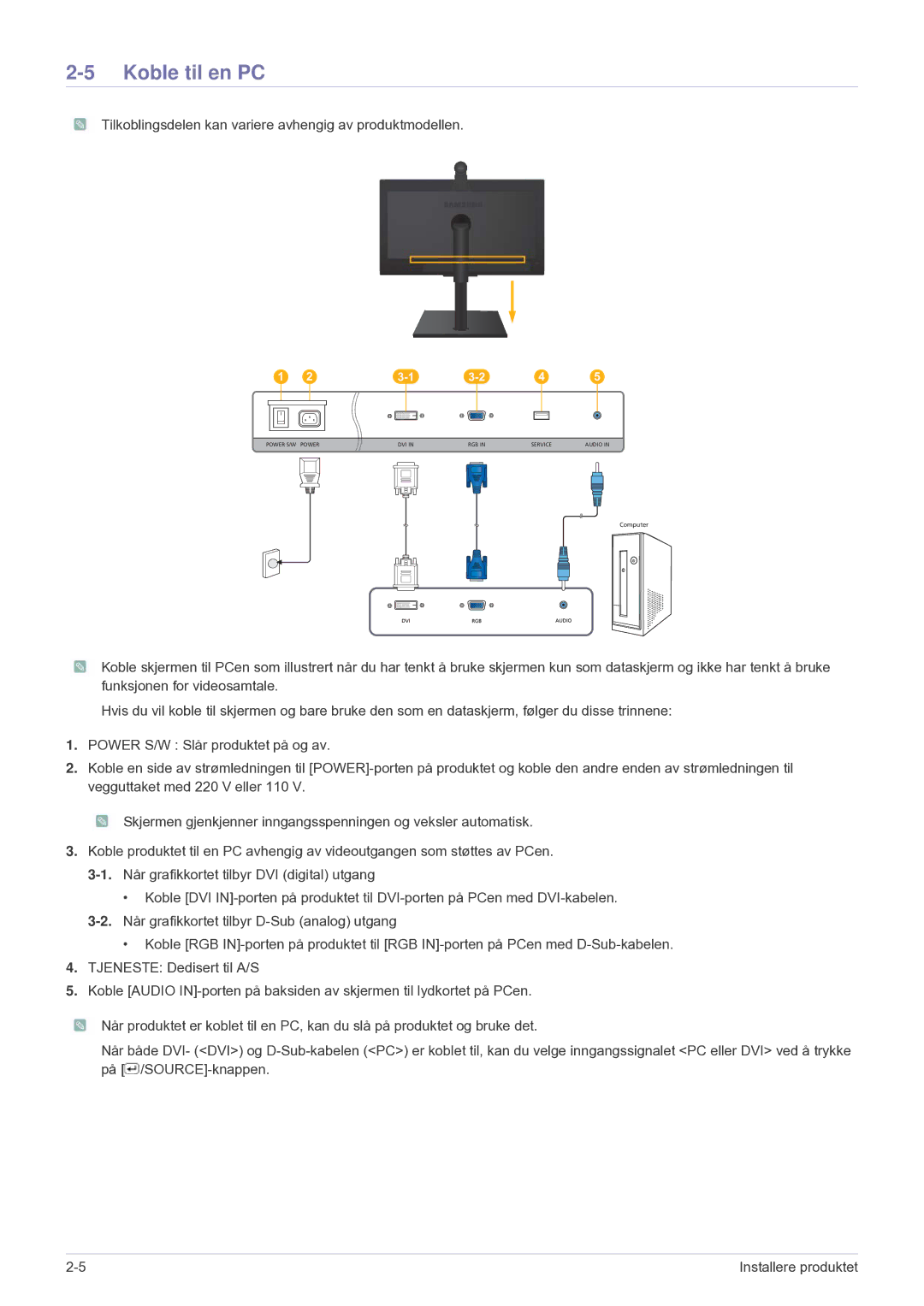 Samsung LF24VPNLB/EN manual Koble til en PC 