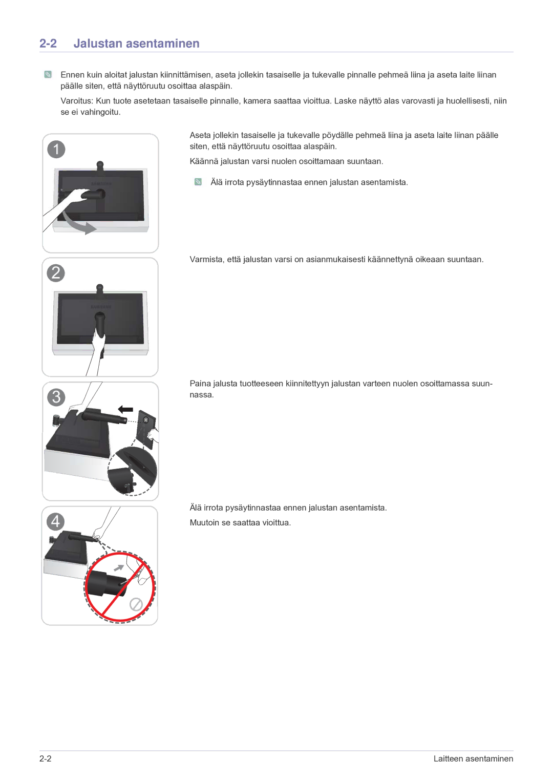 Samsung LF24VPNLB/EN manual Jalustan asentaminen 