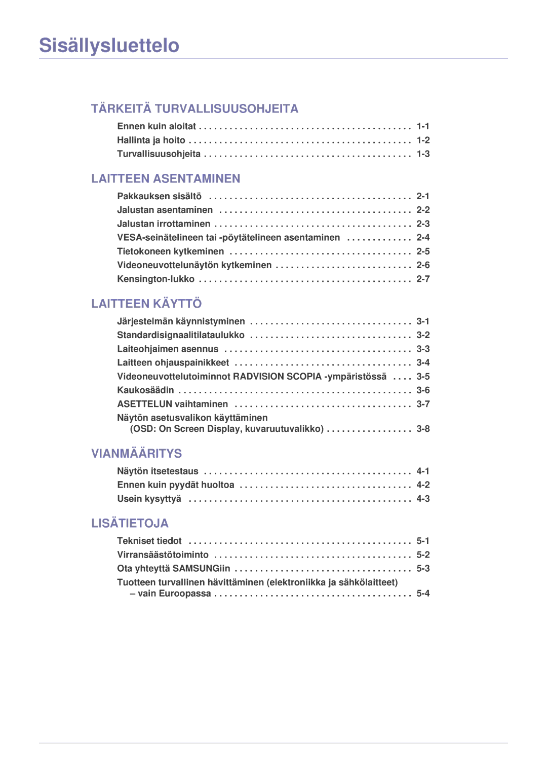 Samsung LF24VPNLB/EN manual Sisällysluettelo 