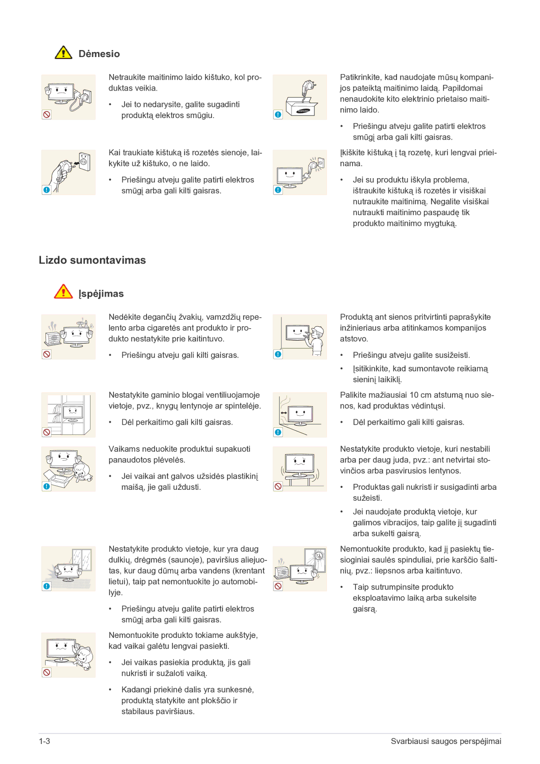 Samsung LF24VPNLB/EN manual Lizdo sumontavimas, Dėmesio 