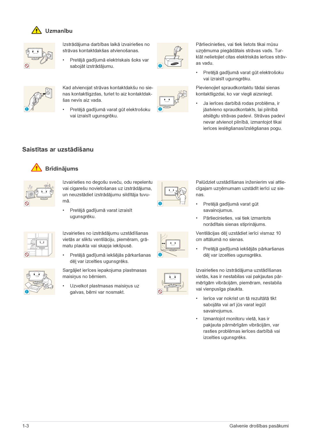 Samsung LF24VPNLB/EN manual Saistītas ar uzstādīšanu, Uzmanîbu 