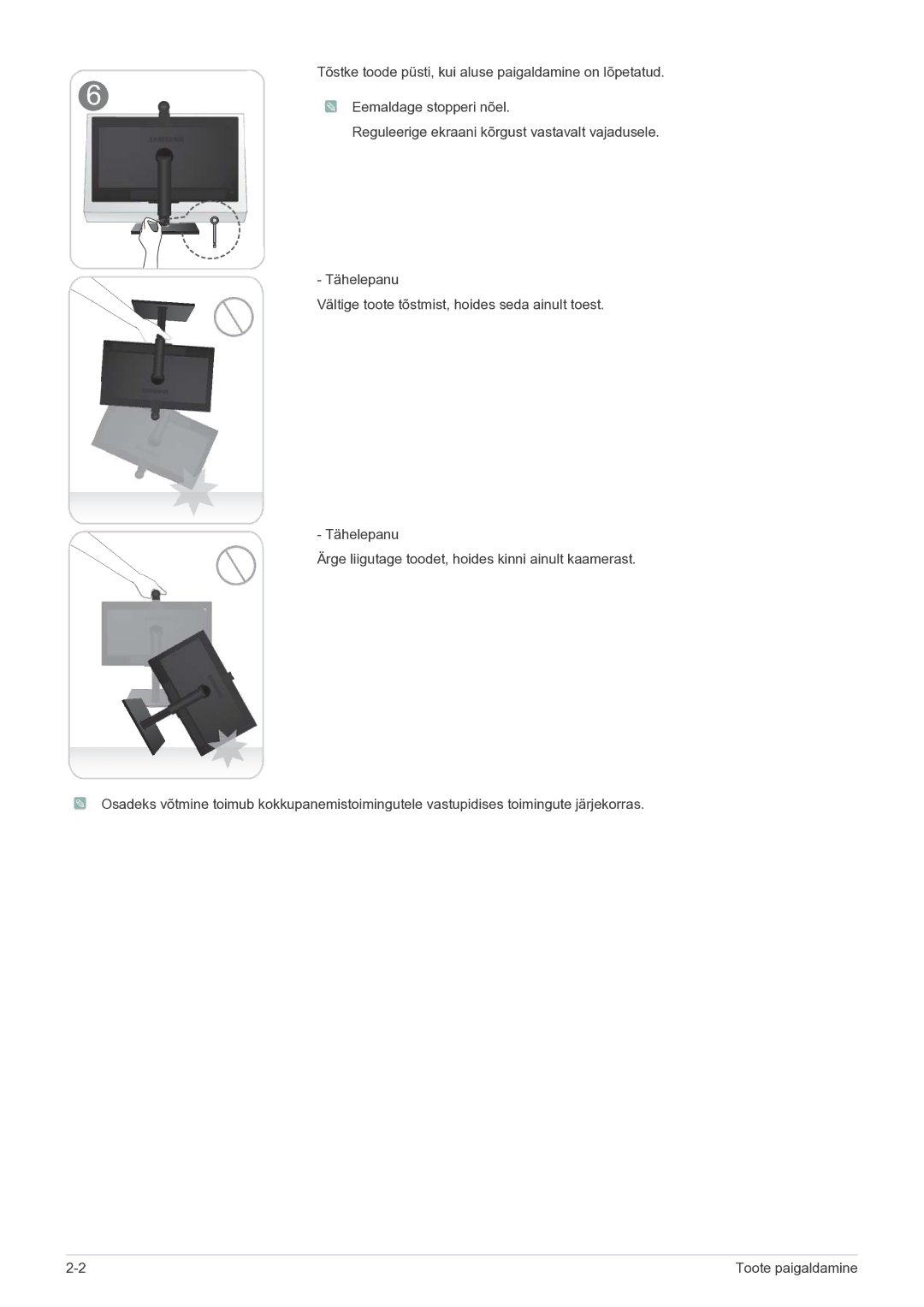 Samsung LF24VPNLB/EN manual Eemaldage stopperi nõel 