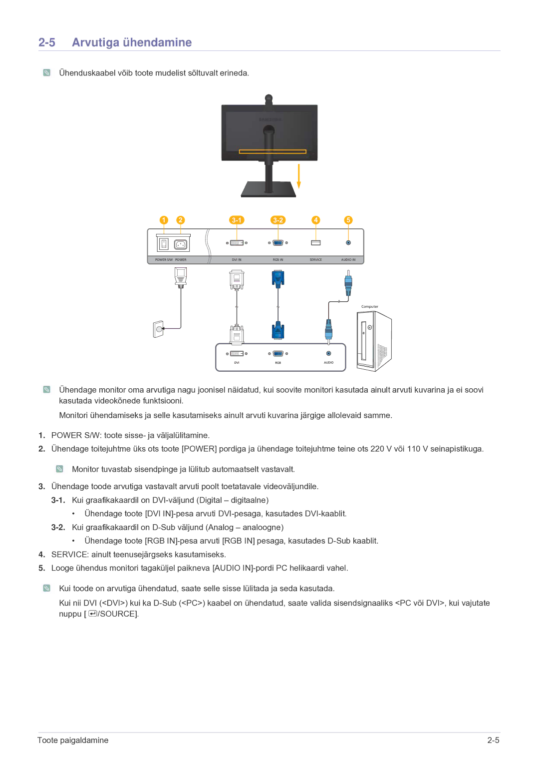 Samsung LF24VPNLB/EN manual Arvutiga ühendamine 