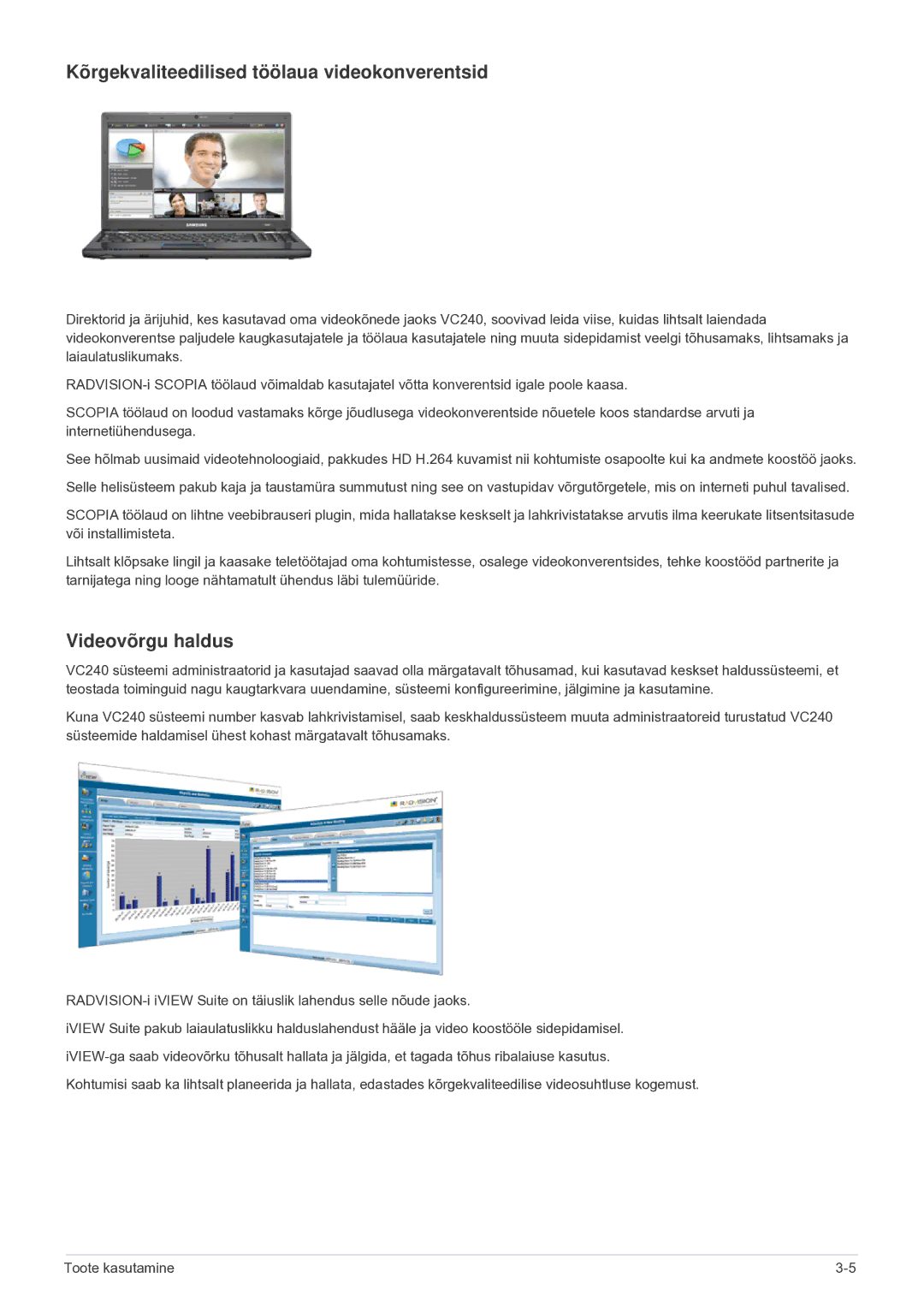 Samsung LF24VPNLB/EN manual Kõrgekvaliteedilised töölaua videokonverentsid, Videovõrgu haldus 