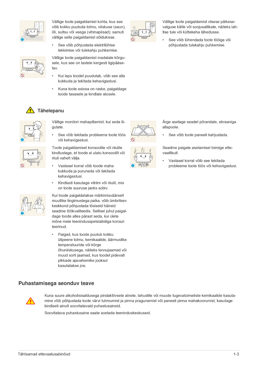 Samsung LF24VPNLB/EN manual Puhastamisega seonduv teave 