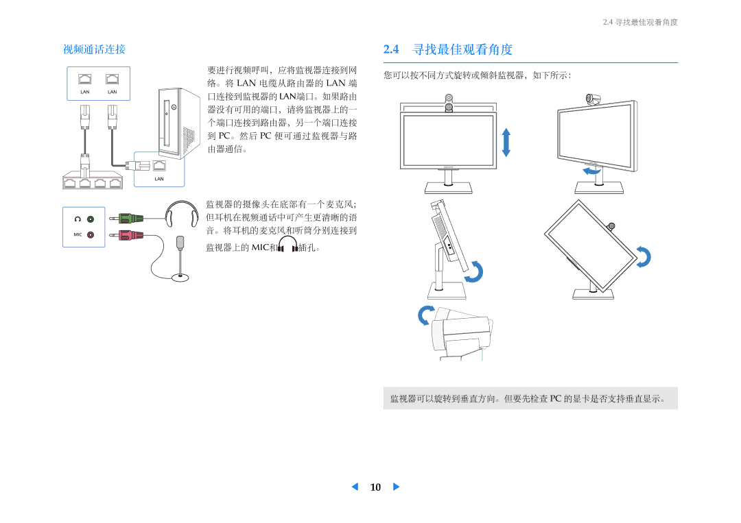 Samsung LF24VPNLBSEN manual 寻找最佳观看角度, 视频通话连接 