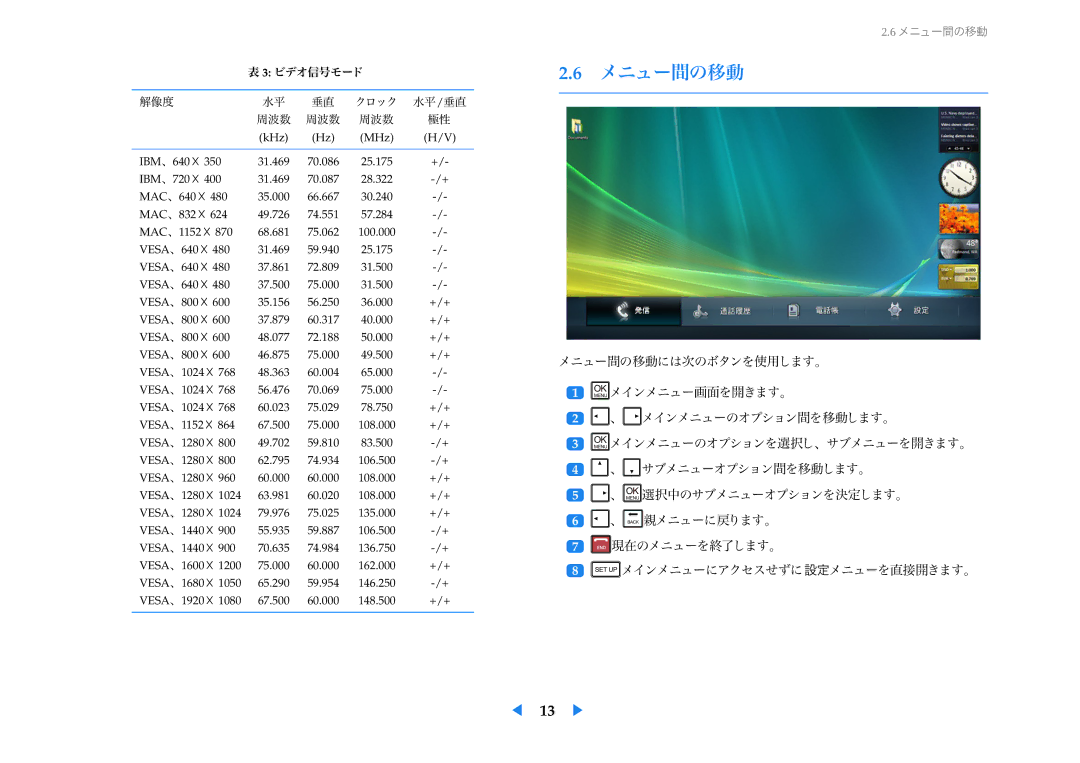 Samsung LF24VPNLB/XJ manual メニュー間の移動 