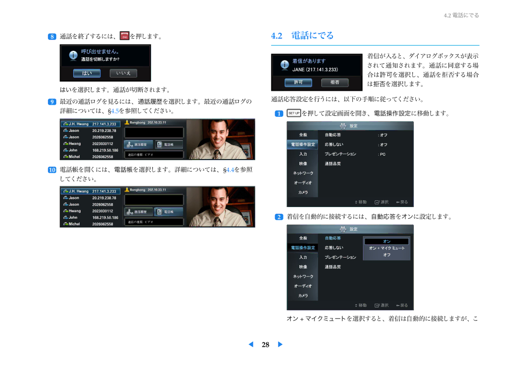 Samsung LF24VPNLB/XJ manual 電話にでる 