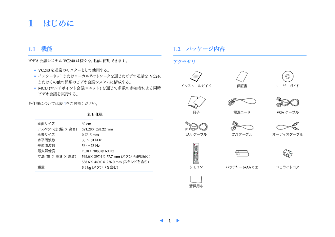 Samsung LF24VPNLB/XJ manual パッケージ内容, アクセサリ 