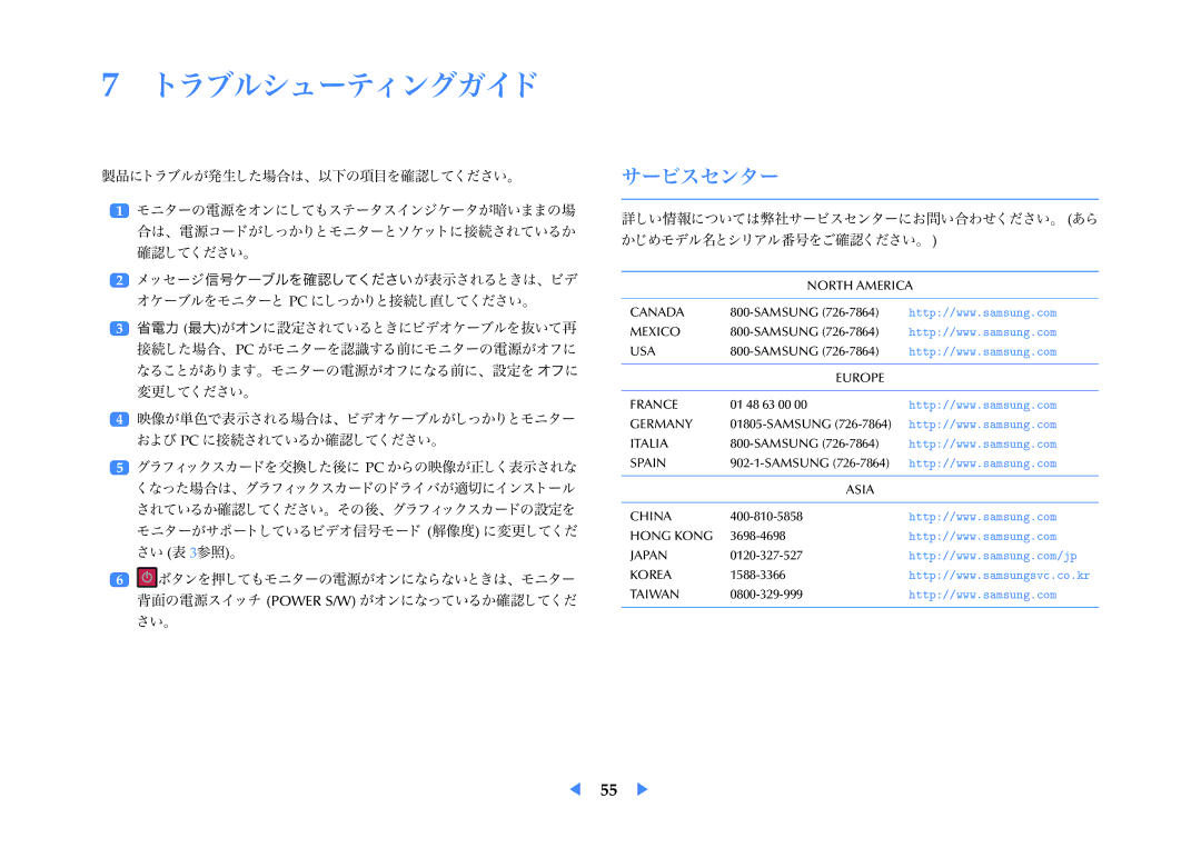 Samsung LF24VPNLB/XJ manual トラブルシューティングガイド, サービスセンター 