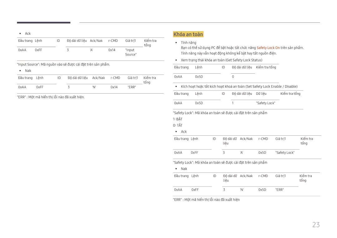 Samsung SBB-SNOWH3U/XV, LH015IFHTAS/XV, LH015IFHSAS/XV manual Khó́a an toà̀n 