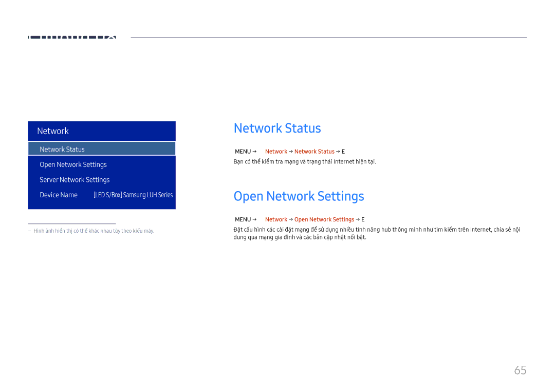 Samsung SBB-SNOWH3U/XV, LH015IFHTAS/XV, LH015IFHSAS/XV manual Open Network Settings, MMENU → Network → Network Status → E 