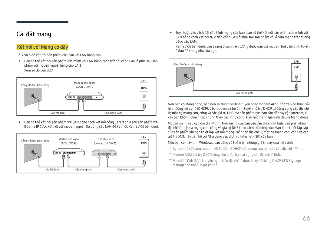 Samsung LH015IFHTAS/XV, LH015IFHSAS/XV, SBB-SNOWH3U/XV manual Cài đăt mang, Kêt nôi vơi Mang có dây 