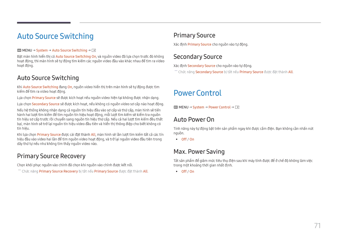 Samsung SBB-SNOWH3U/XV, LH015IFHTAS/XV, LH015IFHSAS/XV manual Auto Source Switching, Power Control 