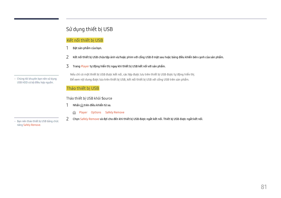 Samsung LH015IFHTAS/XV, LH015IFHSAS/XV Sư dung thiêt bị USB, Kêt nôi thiêt bị USB, Thao thiêt bị USB khỏi Source 