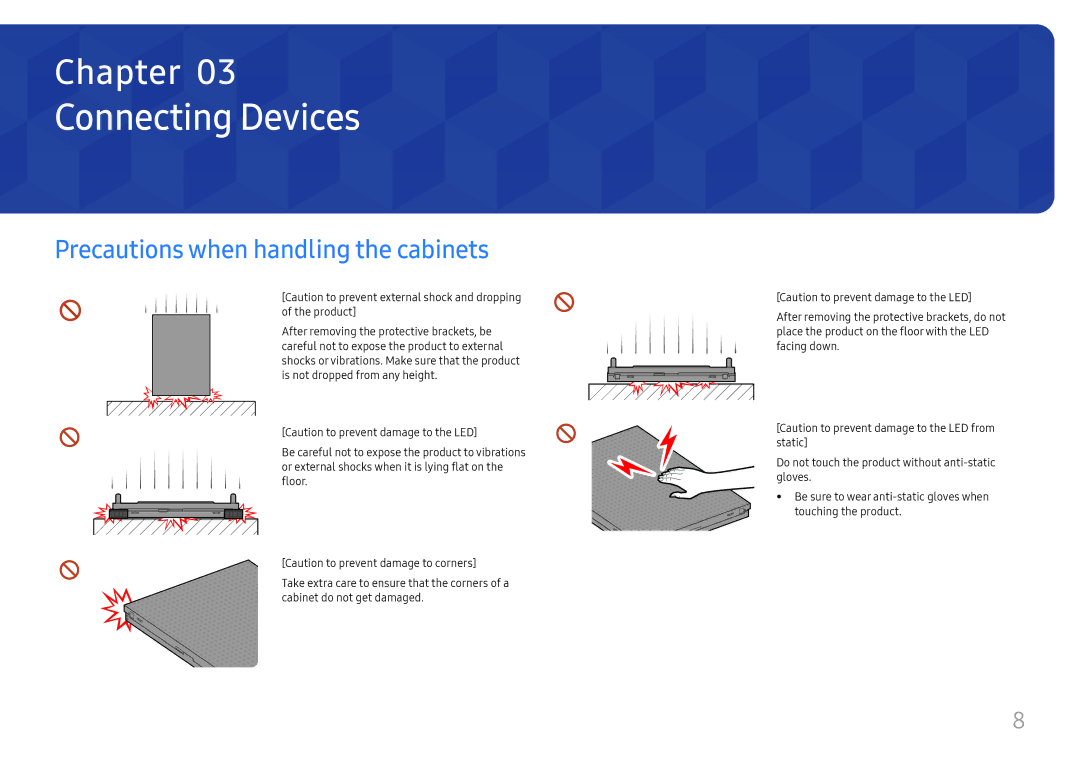 Samsung LH025ICHHAS/EN, LH025ICHHES/EN manual Connecting Devices, Precautions when handling the cabinets 