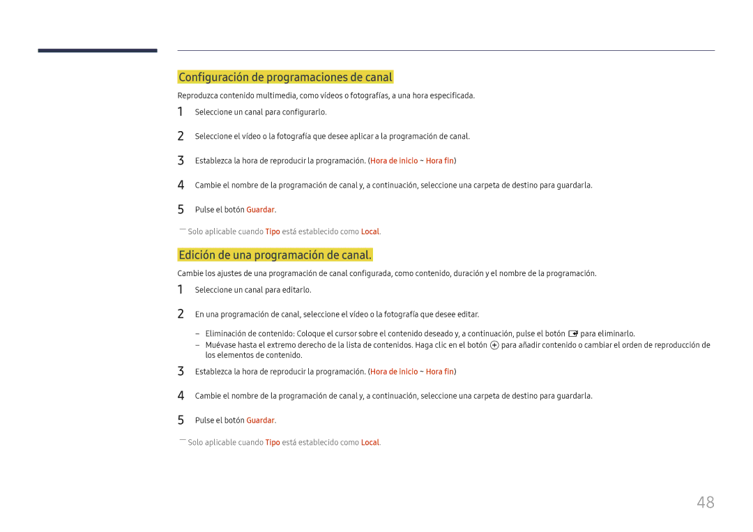 Samsung LH025ILENAS/EN, SBB-IS08EL1/EN manual Configuración de programaciones de canal, Edición de una programación de canal 