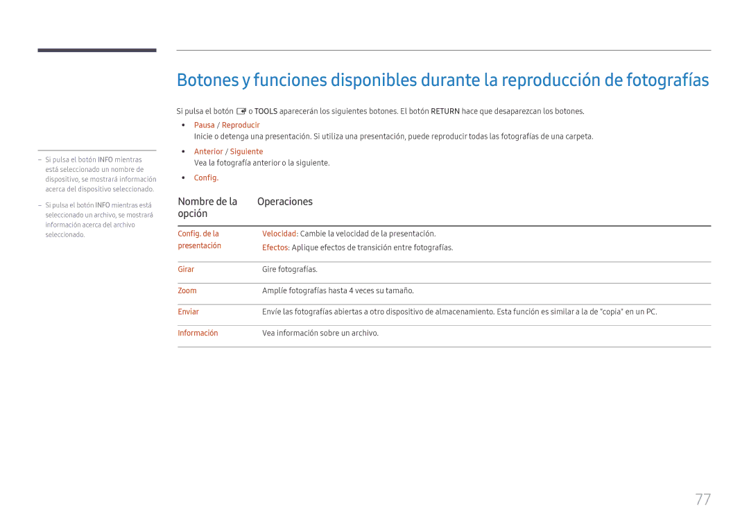 Samsung LH015ISFSAS/EN, LH025ILENAS/EN, SBB-IS08EL1/EN manual Nombre de la Operaciones Opción 