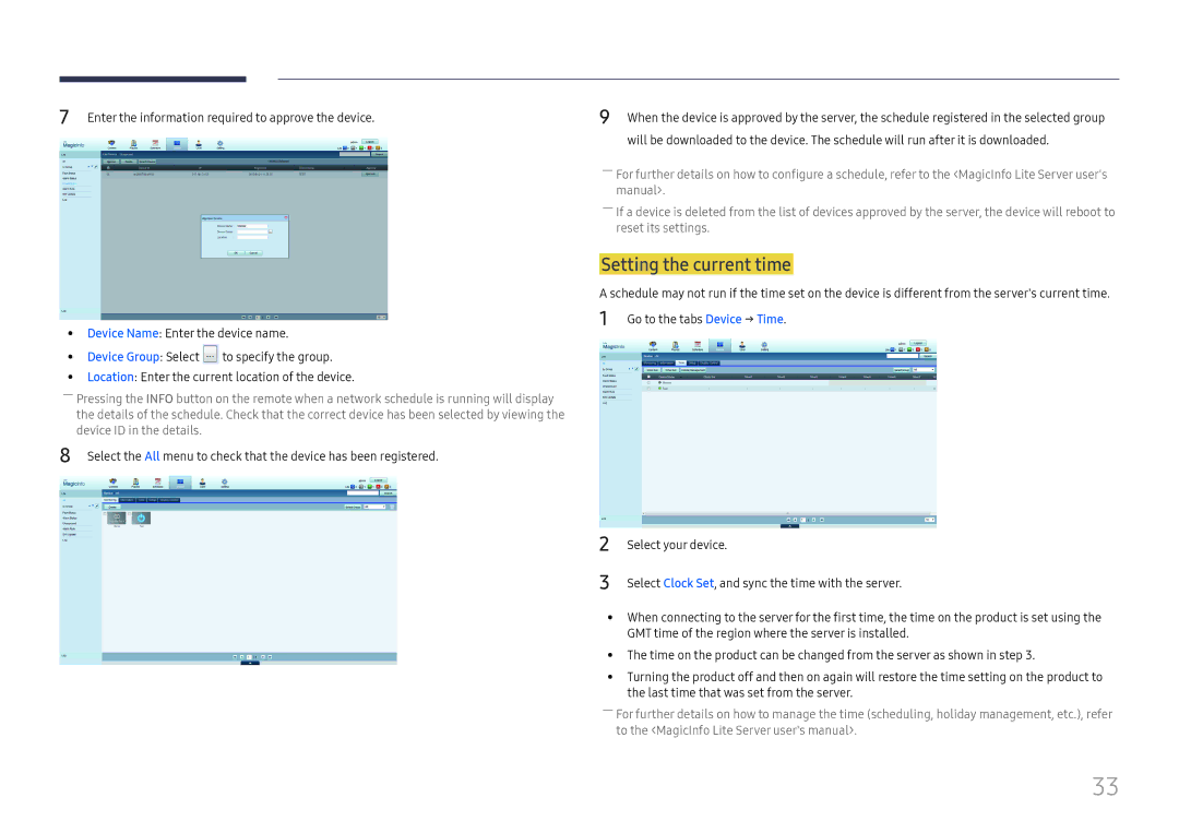 Samsung LH025ILENAS/EN, SBB-IS08EL1/EN, LH015ISFSAS/EN manual Setting the current time, Device Group Select 