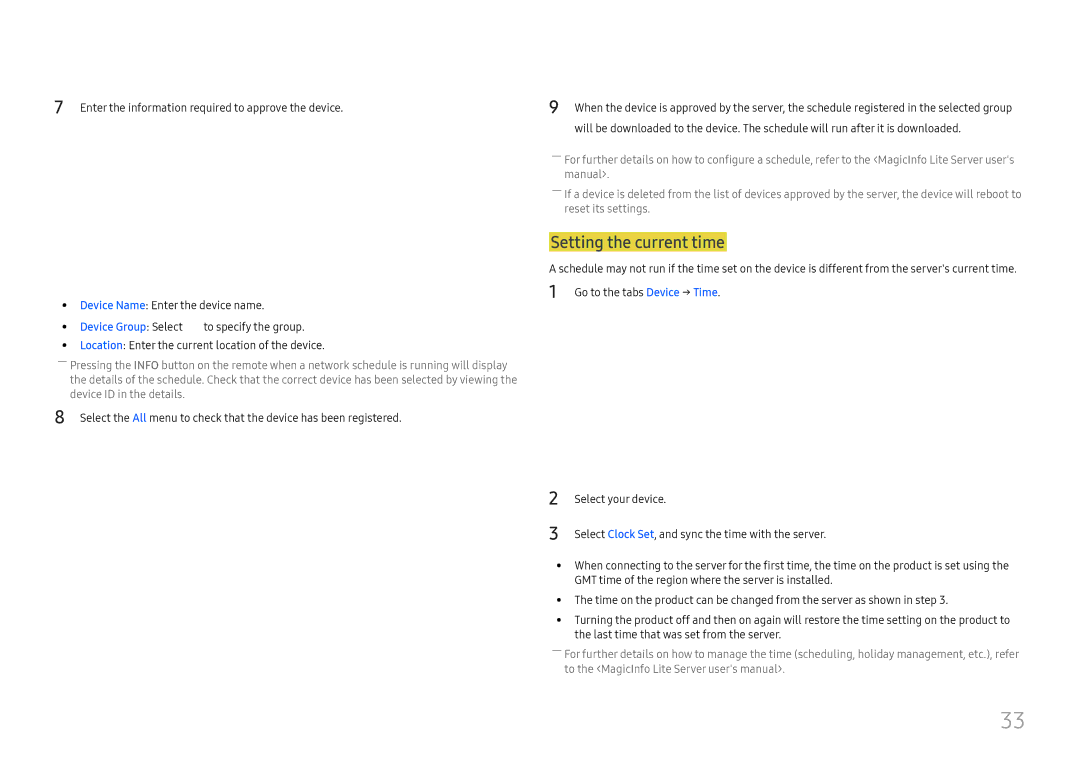 Samsung LH025ISFNAS/ZA manual Setting the current time, Device Group Select 